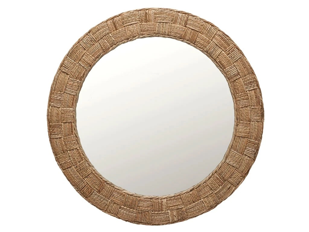Kouboo Round Rope Wall Mirror, Chequered, Buri, Beige/Natural, 76.2 x 3.81 x 76.2 cm