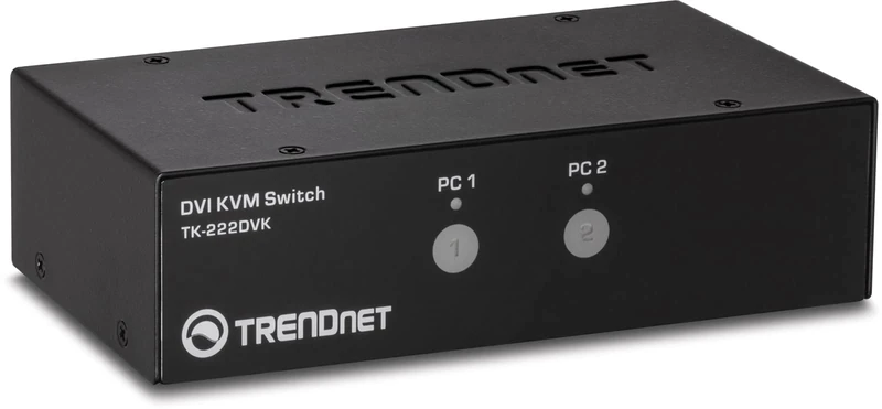 TRENDnet 2-Port DVI KVM Switch with Audio, Manage Two PC's, Hot-Keys, USB 2.0, Metal Housing, Use with a DVID-D Monitor, TK-222DVK