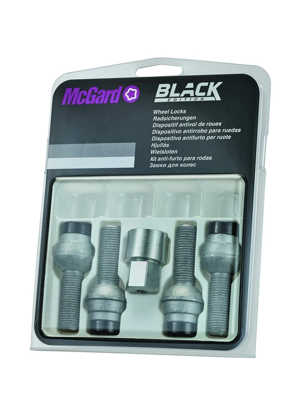 28044SUB Wheel Lock Bolts Black SUB M14 x 1,5, radius seat, shaft length 37,1 mm, Overall length 67,6 mm, Hex size 19mm, Key diameter 25,8 mm