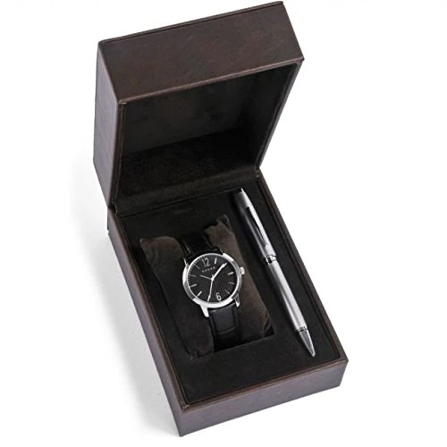 Cross Gift-Set Men's Quartz Watch with Black Dial Analogue Display and Black Leather Strap CR1001