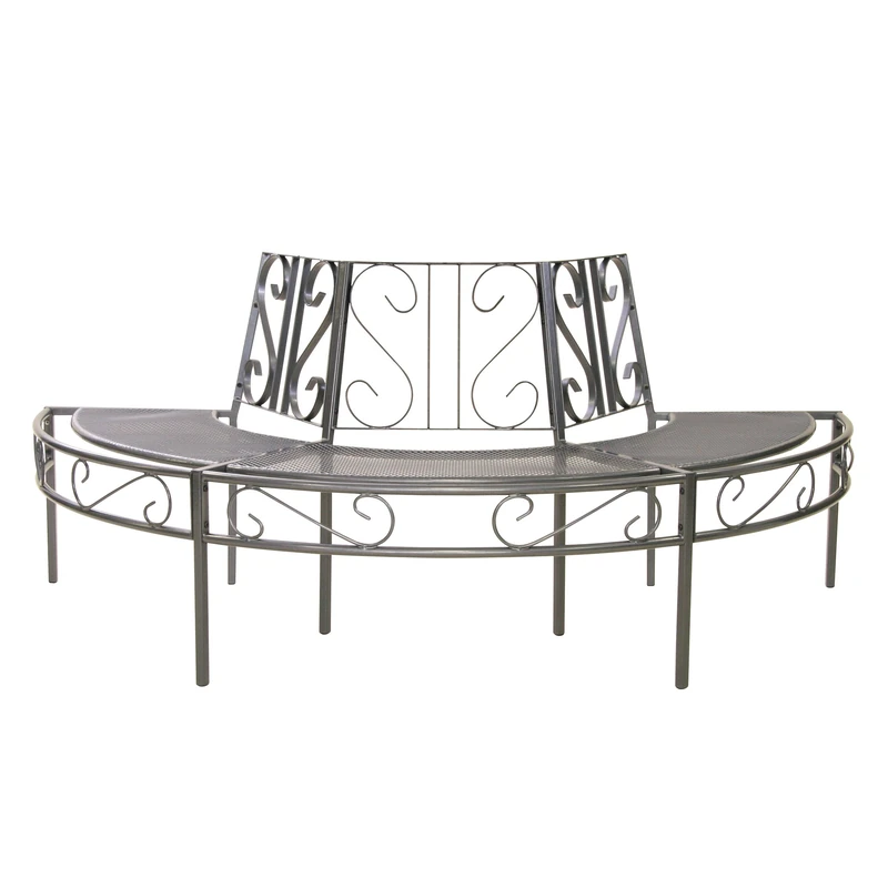 greemotion Toulouse Plastic-coated Steel Tree Bench, Semi Circle Tree Bench Seat, Weather-resistant Garden Round Bench, Half Round Park Tree Bench, Outdoor Patio Chair Bench, approx. 195 x 100 x 83 cm, Max. Load up to approx. 330 kg, Grey