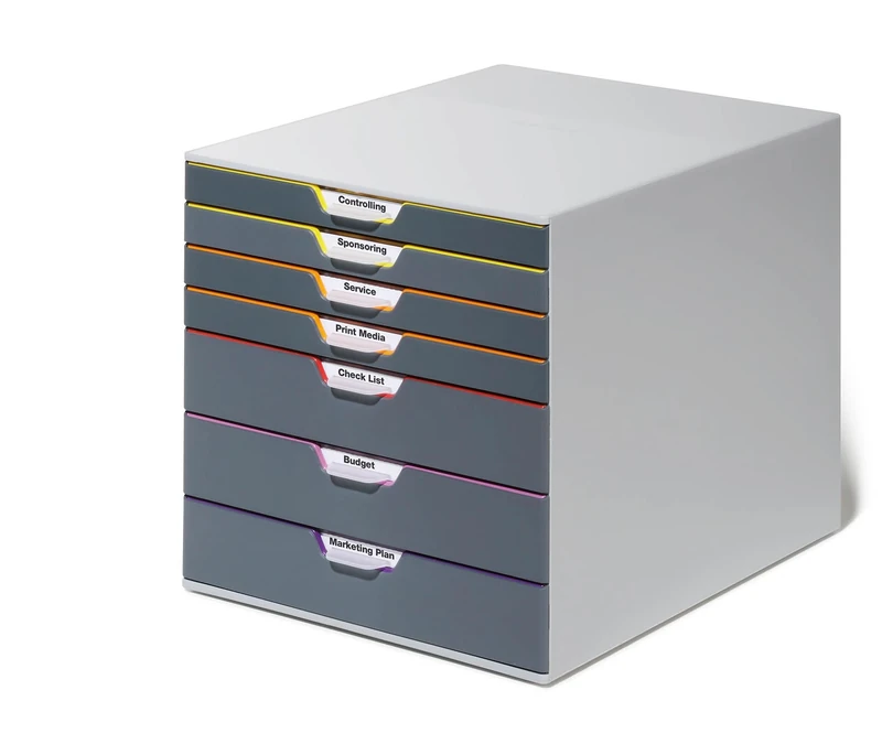 Durable VARICOLOR® 7 Drawer Unit - Desktop Drawer Set with 7 Colour Coded Draws - Perfect for Storing Documents and Paper Work