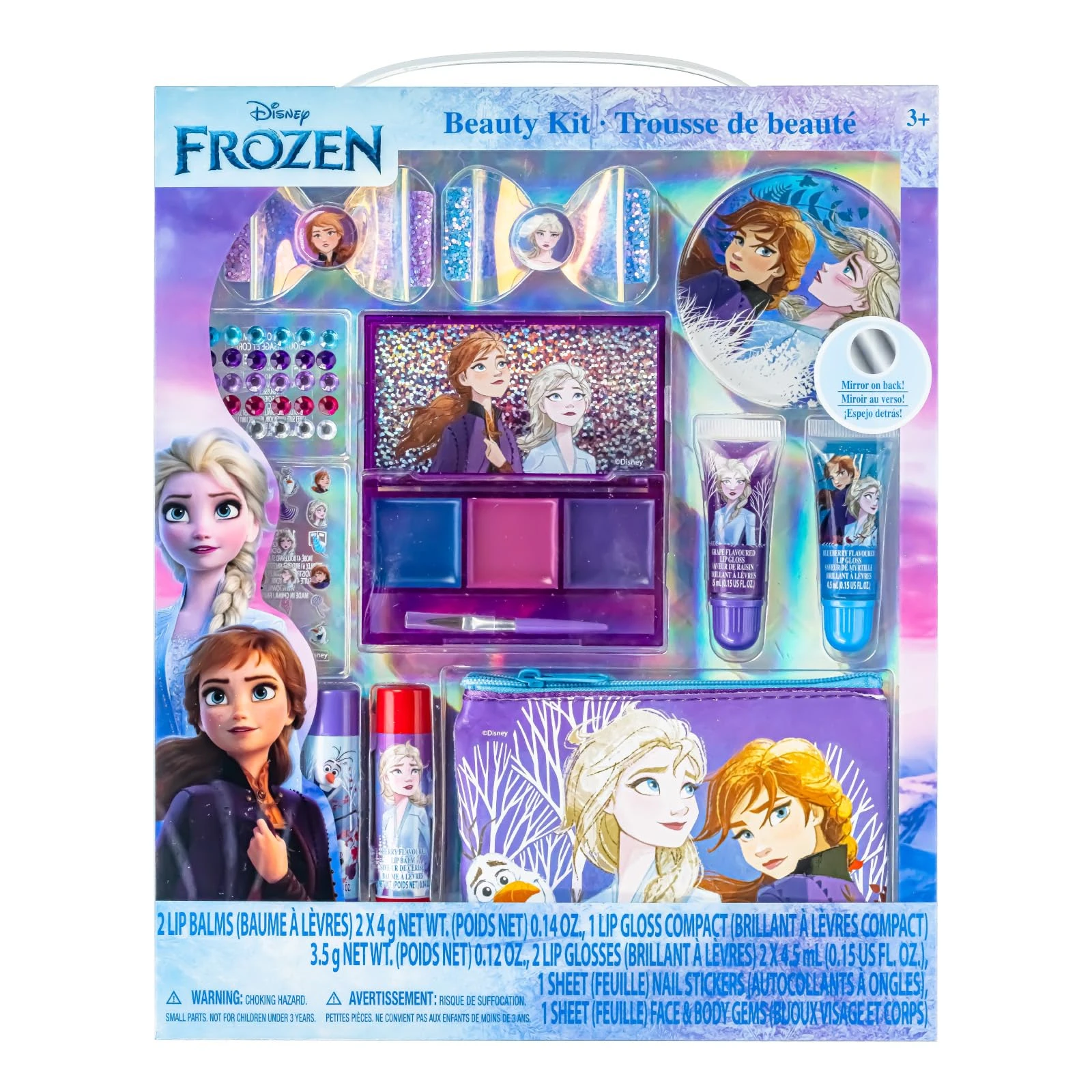 Disney Frozen 2 - Townley Girl Super Sparkly Cosmetic Beauty 29 Pcs Makeup Set For Girls with Clips, Press On Nail, Lip Gloss, Nail Stickers, Lip Balm, Nail File and Gems For Parties, Sleepovers & Makeovers