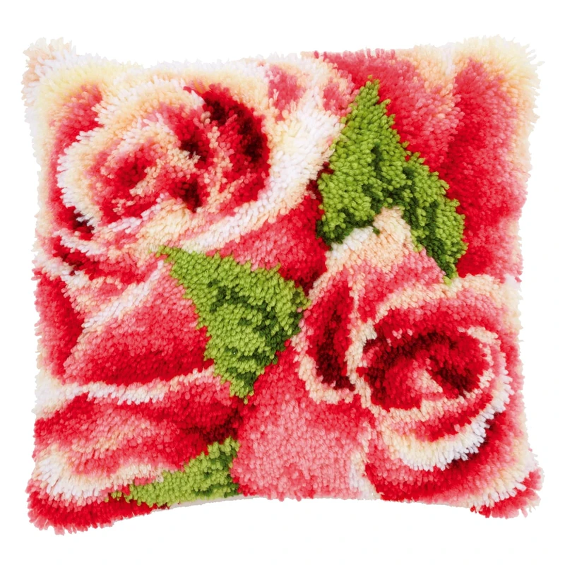 Vervaco Pink Roses Latch Hook Cushion, Multi-Colour