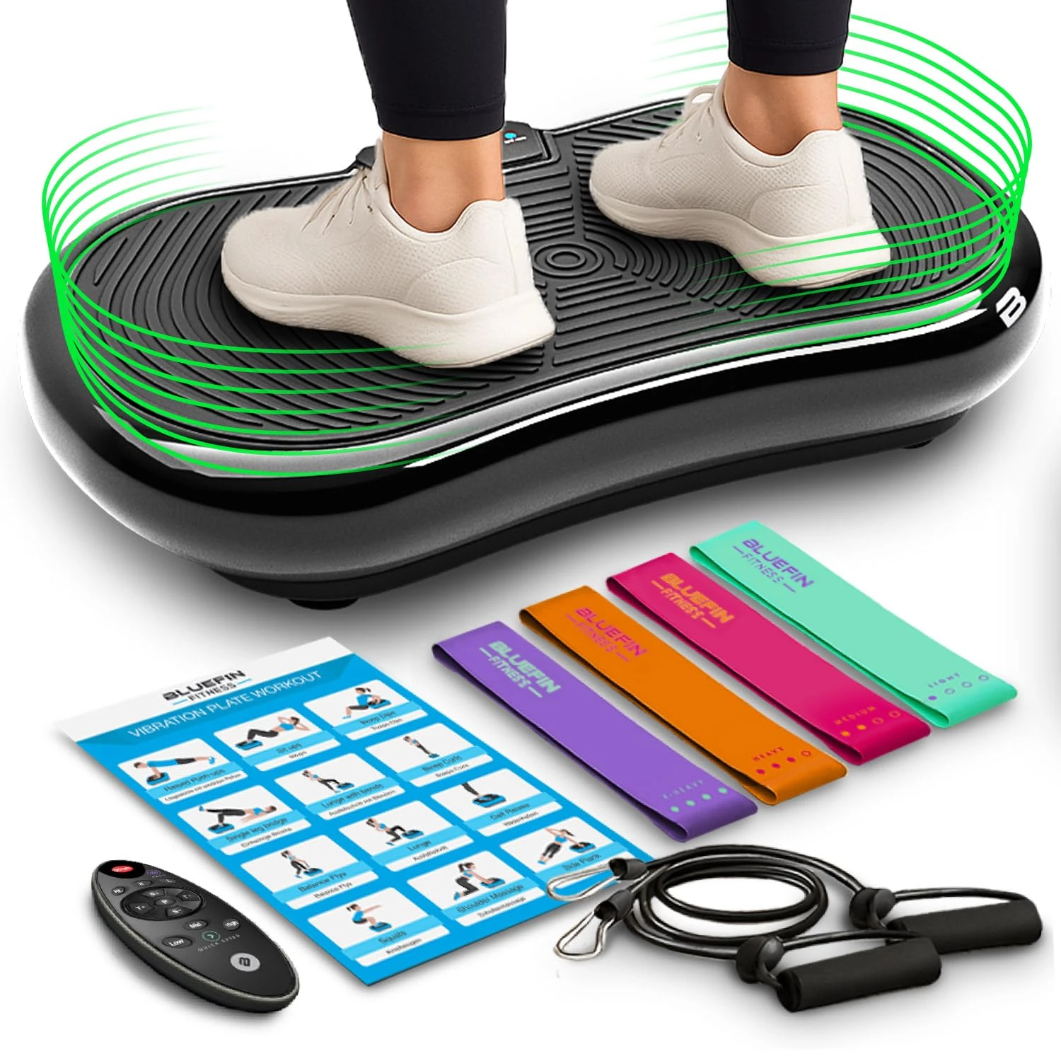 Bluefin® Vibration Plate Exercise Machine for Weight Loss, Toning & Lymphatic Drainage, Full Body Vibrating Platform with 180 Intensity Levels + 5 Programs for Home Fitness