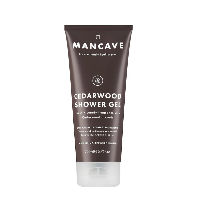 ManCave Cedarwood Shower Gel for Men, Fresh Woody Aroma with Eucalyptus and Pine Needle, Sulphate and Paraben Free, Natural, Vegan, Cruelty Free, 200 ml