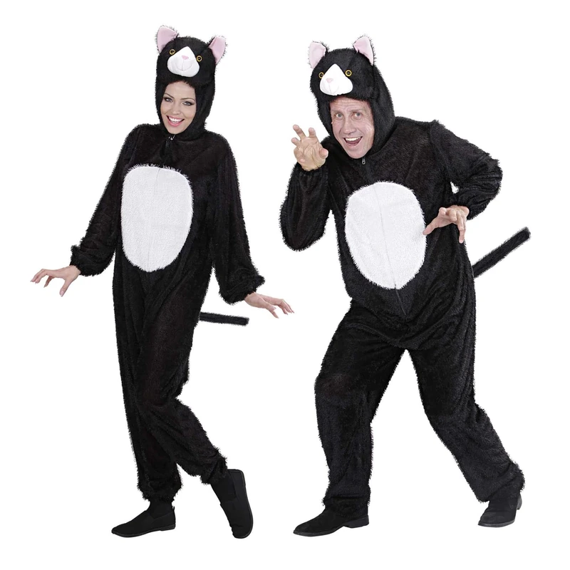 Widmann 9929B-Adults Deluxe Cat, jumpsuit mask