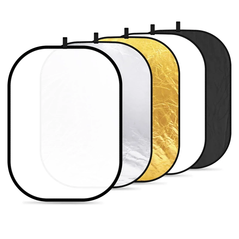 Neewer Portable 5 in 1 59"x79"/150x200cm Translucent, Silver, Gold, White, and Black Collapsible Round Multi Disc Light Reflector for Studio or any Photography Situation
