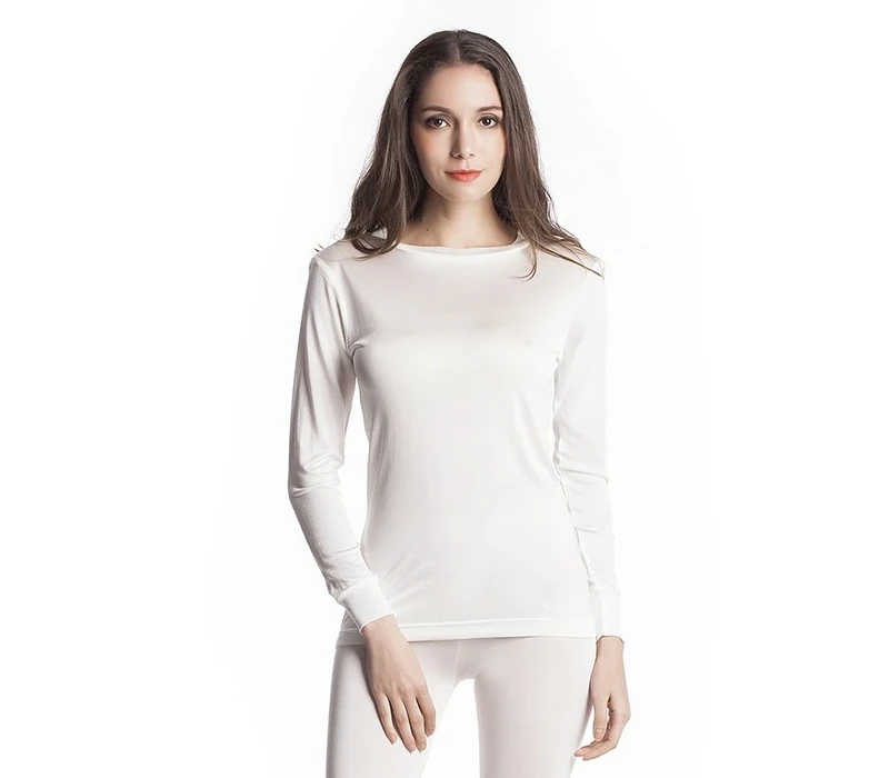 JASMINE SILK Ladies' Pure Silk Round Neck Thermal Top Vest Ivory (Large)