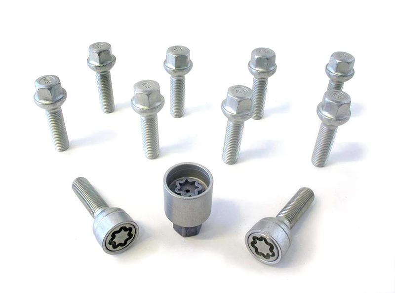H&R Wheel bolt Set Round-Head R12 M12x1.50 - Length 60mm - 10 pcs. (e.g. compatible with Mercedes) - incl. wheel-locks