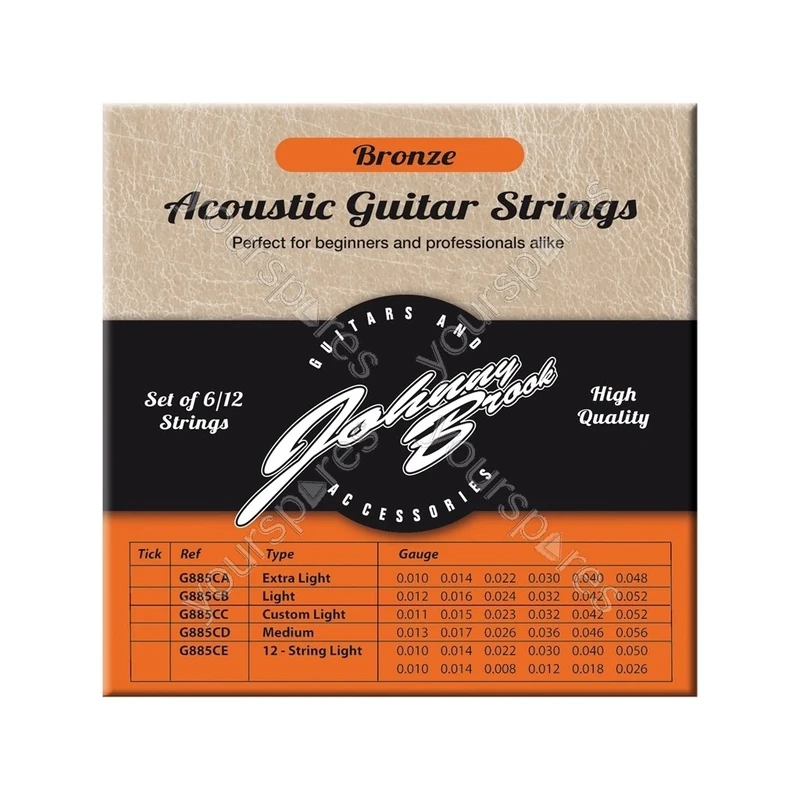 Johnny Brook Set Of 6 Bronze Acoustic Guitar Strings (Medium Gauge)