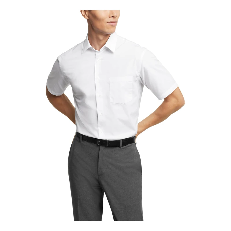 Van Heusen Men's Short Sleeve Dress Shirt Regular Fit Poplin Solid, White, 15.5" Neck