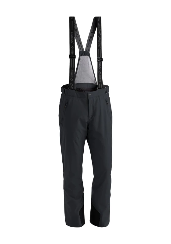maier sports men's Anton 2 ski trousers, snow pants with suspenders, waterproof and windproof Black