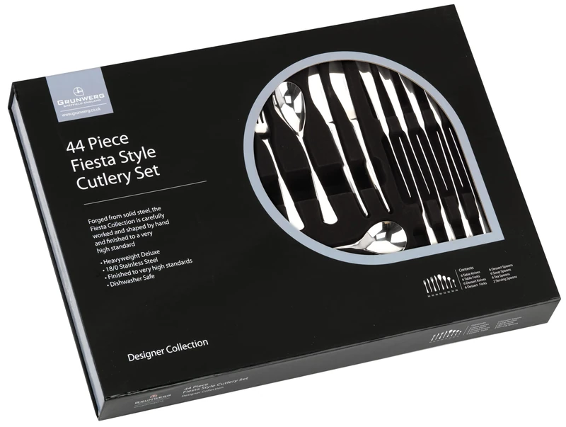 Grunwerg 48 Piece 18/10 Stainless Steel Fiesta Style Gift Boxed Cutlery Set - Image 1