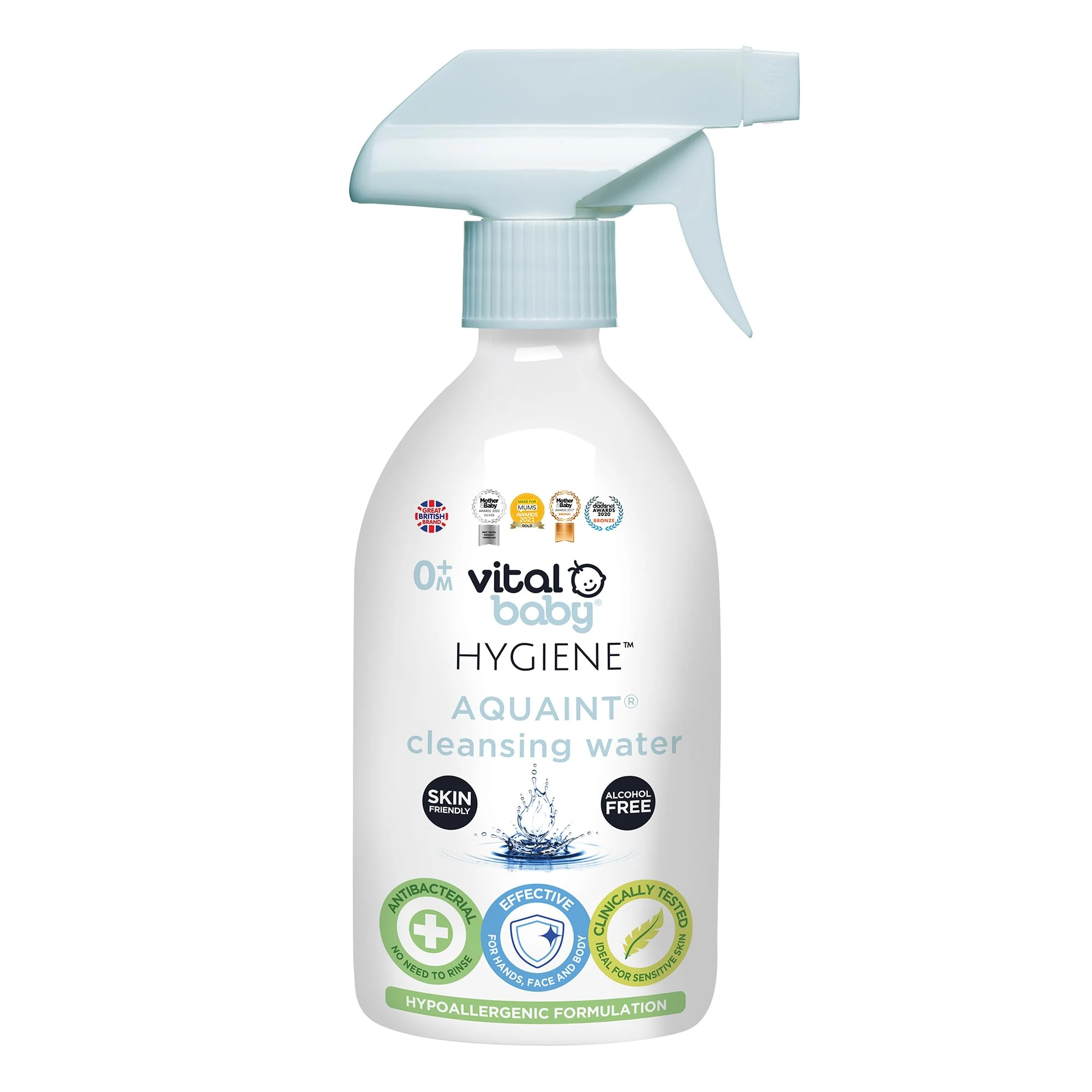 Vital Baby Aquaint Cleansing Water 500ml | Hypoallergenic & Antibacterial Safe for All Ages, Gentle on Skin, Alcohol-Free, 100% Natural Formula Vegan-Friendly Quick, No-Rinse Skin Cleanser