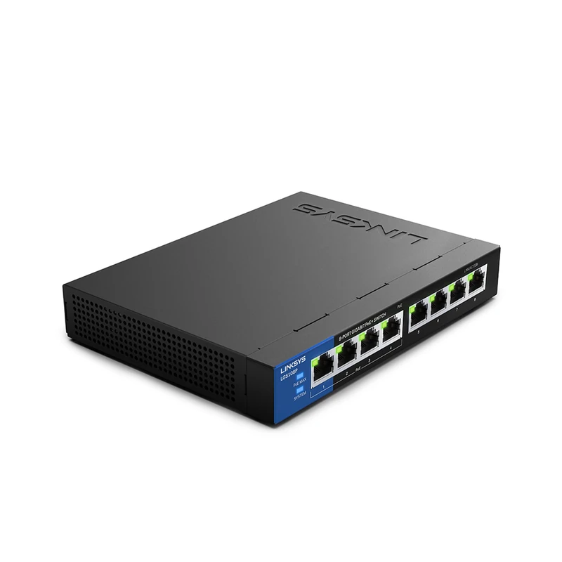 Linksys LGS108P Business 8 Port Desktop Gigabit Unmanaged Network Switch with 4 Port PoE+, Black