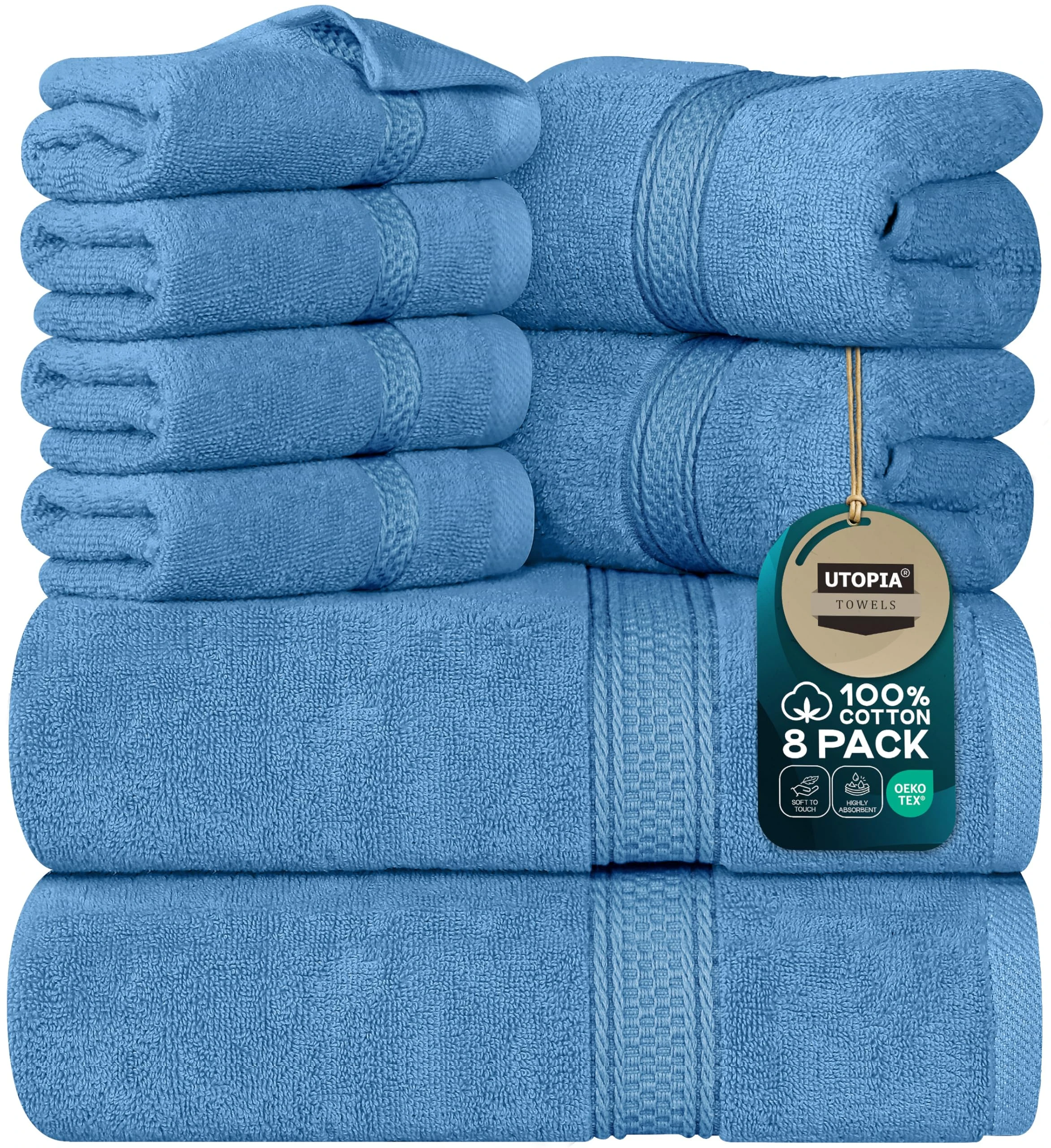 Utopia Towels 8 Piece Towel Set - 2 Bath Towels, 2 Hand Towels and 4 Washcloths Cotton Hotel Quality Super Soft and Highly Absorbent (Electric Blue)