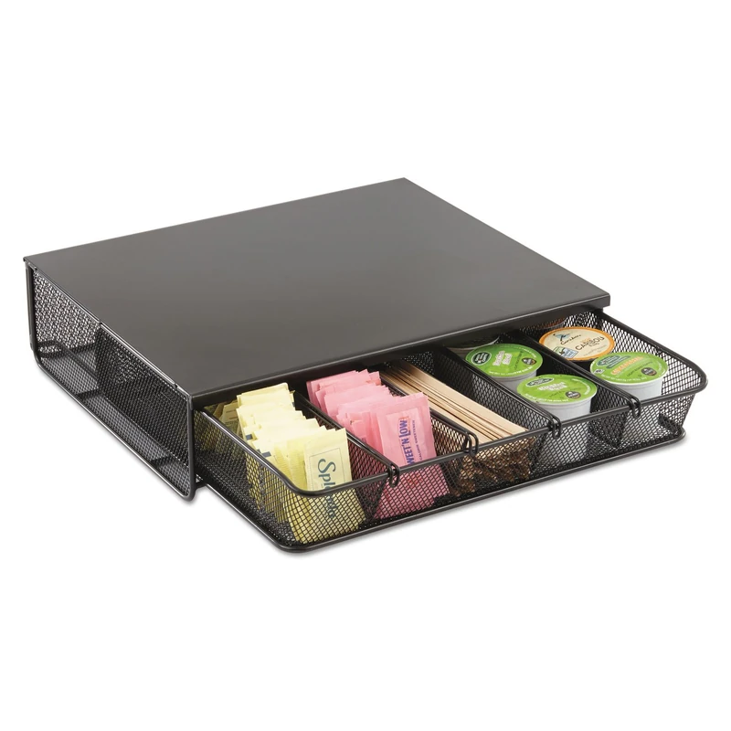 Safco 3274BL Onyx Mesh Hospitality Organizer with 1 Drawer - Black - Image 1