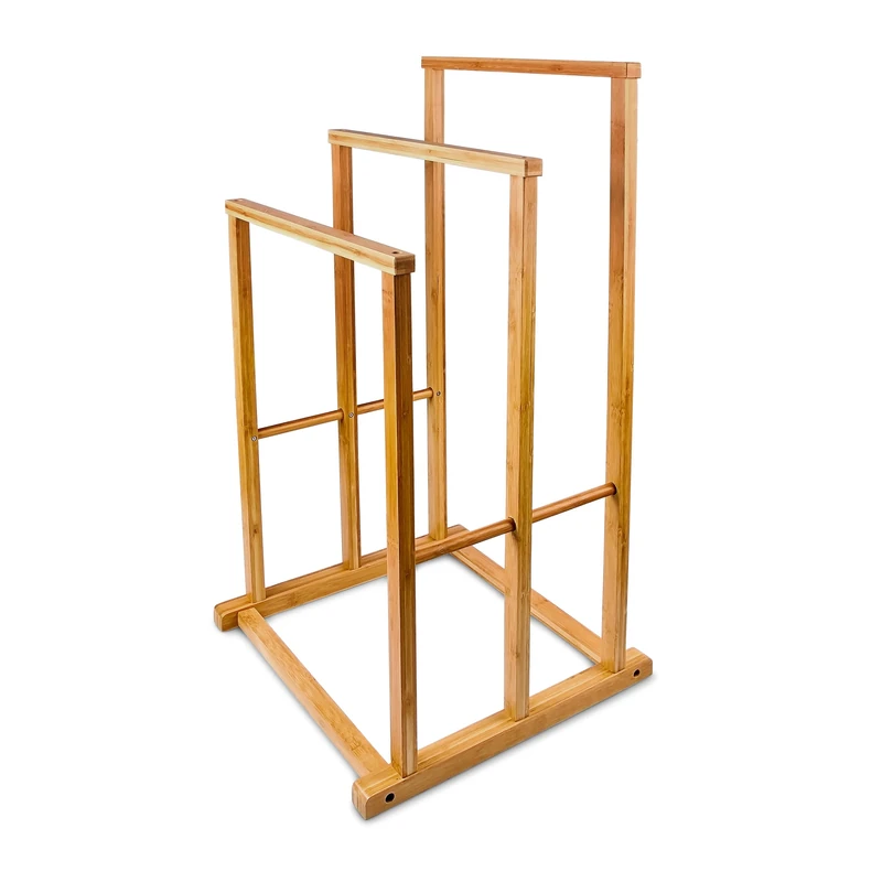 Relaxdays Free-Standing Bamboo Towel Holder, With 3 Rails, 82 x 40 x 24.5 cm, Natural Brown