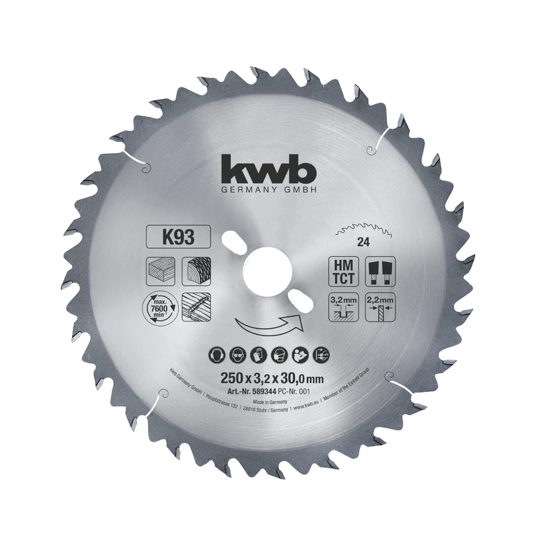 kwb Timber blade for construction and table saws 589344 (250 x 30 mm, 24 teeth, coarse tooth)
