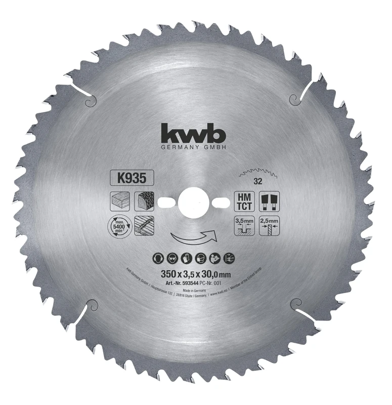 kwb Timber blade for construction and table saws 593544 (350 x 30 mm, 32 teeth, coarse tooth)