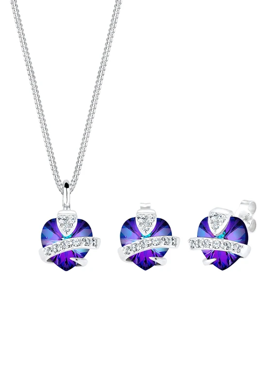 Elli Jewelry Set Women Heart Motif Precious with Crystals in 925 Sterling Silver - Image 1