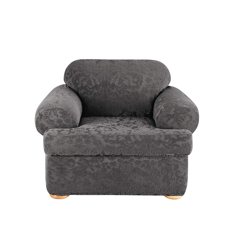 Surefit Stretch Jacquard Damask 2-Piece - Chair Slipcover - Gray (SF41458)