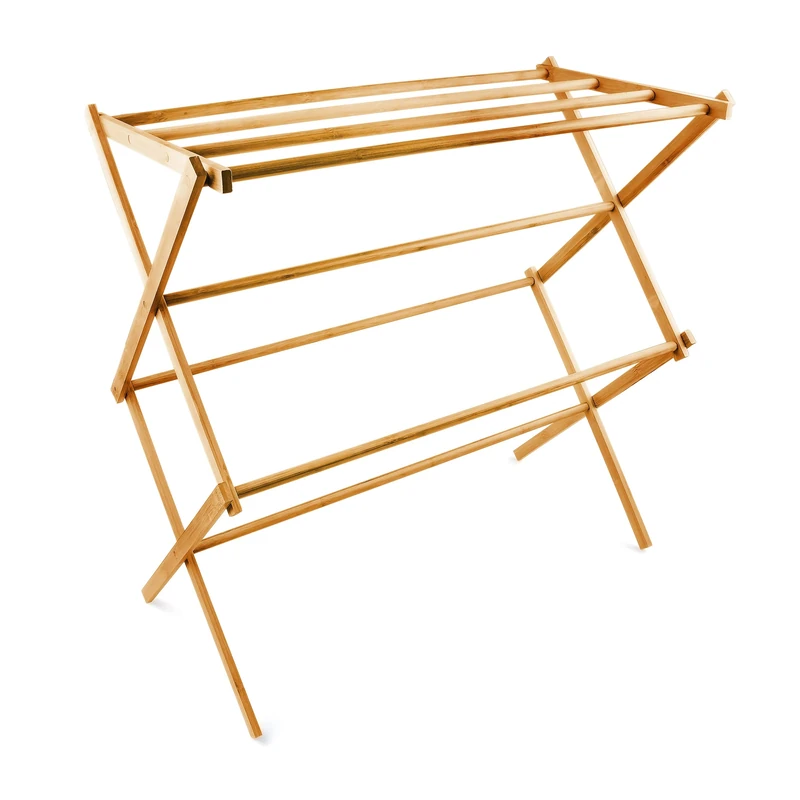 Relaxdays Bamboo Folding Towel Holder, 74 x 73 x 36 cm, with 4 Rails, Collapsible Drying Rack, Natural Brown