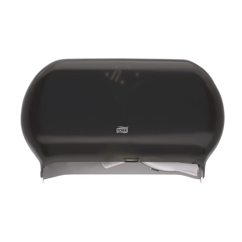 Tork 56TR Twin Jumbo Bath Tissue Roll Dispenser, 9", Plastic, 11.83" Height x 19.29" Width x 5.51" Depth, Smoke, For use with TJ0922A Tork - Image 1