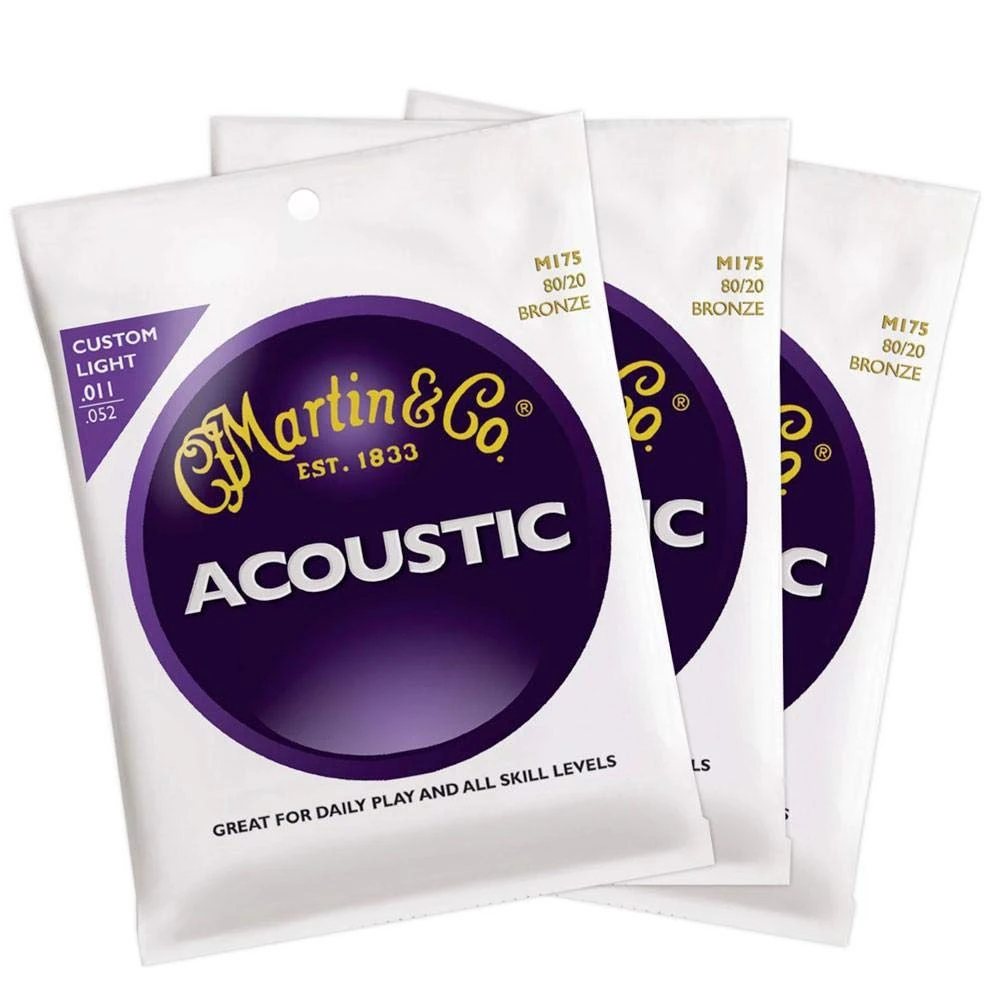 Martin 80/20 Bronze M175 Acoustic Guitar Strings 11-52 Custom Light 3-Pack