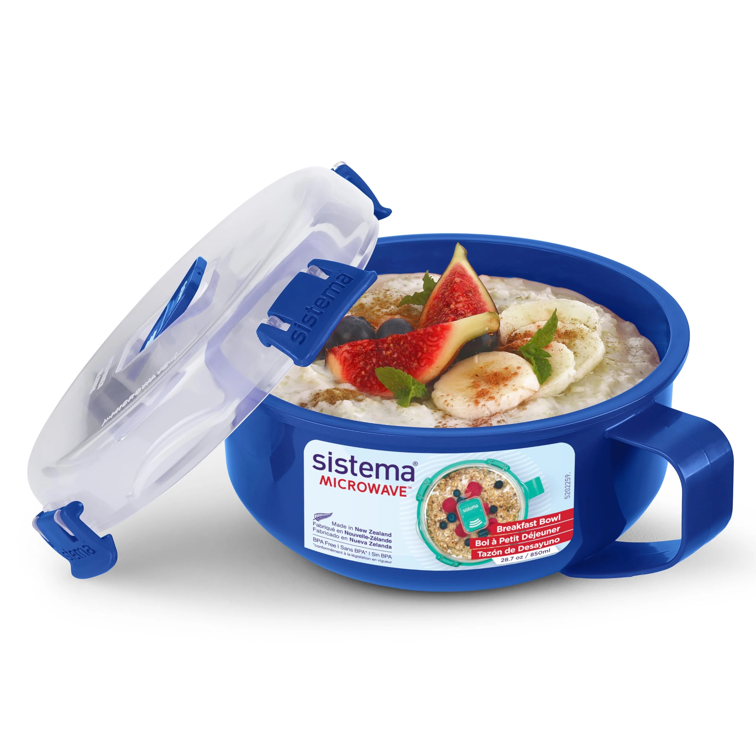 Sistema Microwave Breakfast Bow |Round Microwave Container with Lid | 850ml | BPA-Free| Assorted Colours
