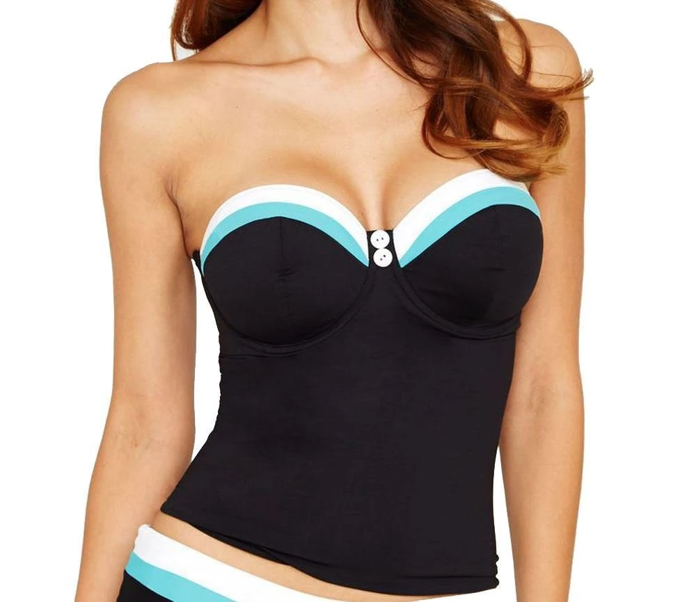 Freya Womens Revival Underwired Bandeau Padded Tankini Top Black 32E