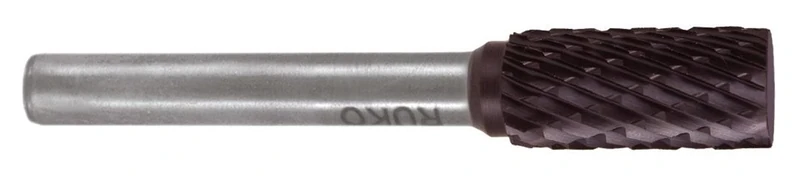 RUKO Tungsten Carbide Rotary Burr with End Teething, A Cylinder (ZYAS) Shape, TiCN Finish, 12.0 mm Diameter, 65 mm Length, R116018TC