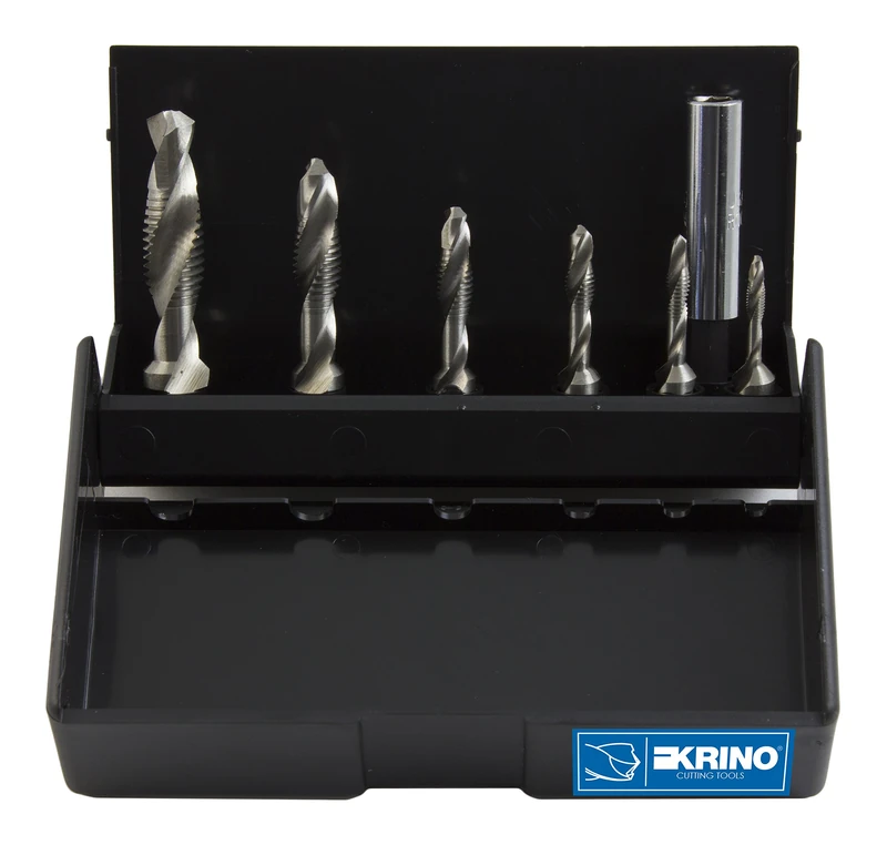Krino 19020213 HSS Combi Screw Tap Bits with 1/4-inch Hexagonal Shank for Steel and Metals, 7 Piece Set