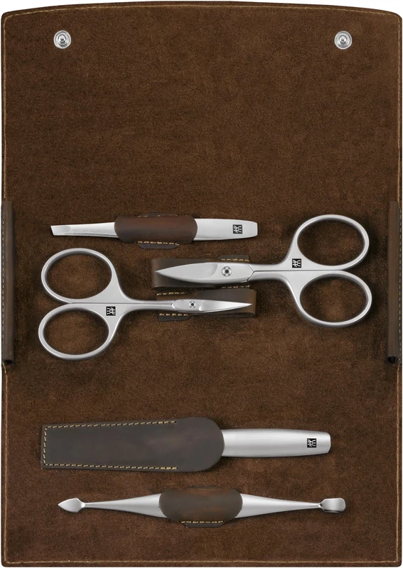ZWILLING Manicure Set (5 Piece, Nail Care and Pedicure, Genuine Leather case, Precision, with Nail Scissors and Cuticle Scissors), Premium, Brown
