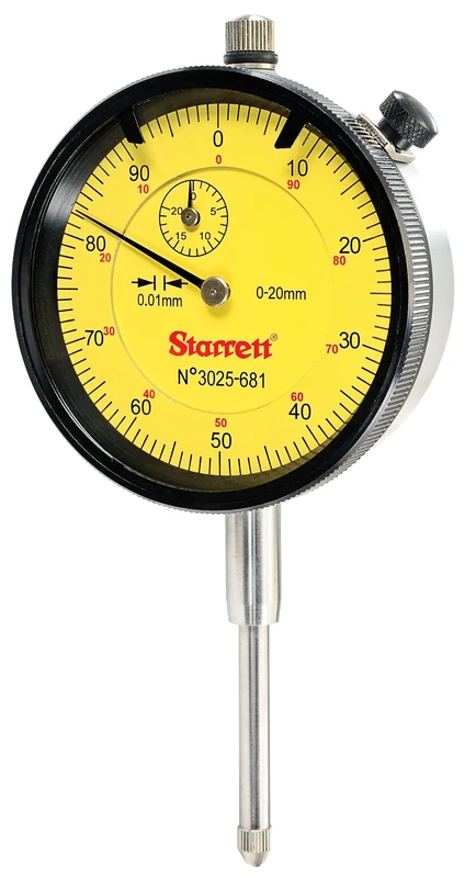 Starrett 3025-681 Dial Indicator, 0.01mm Graduation, 20mm Range