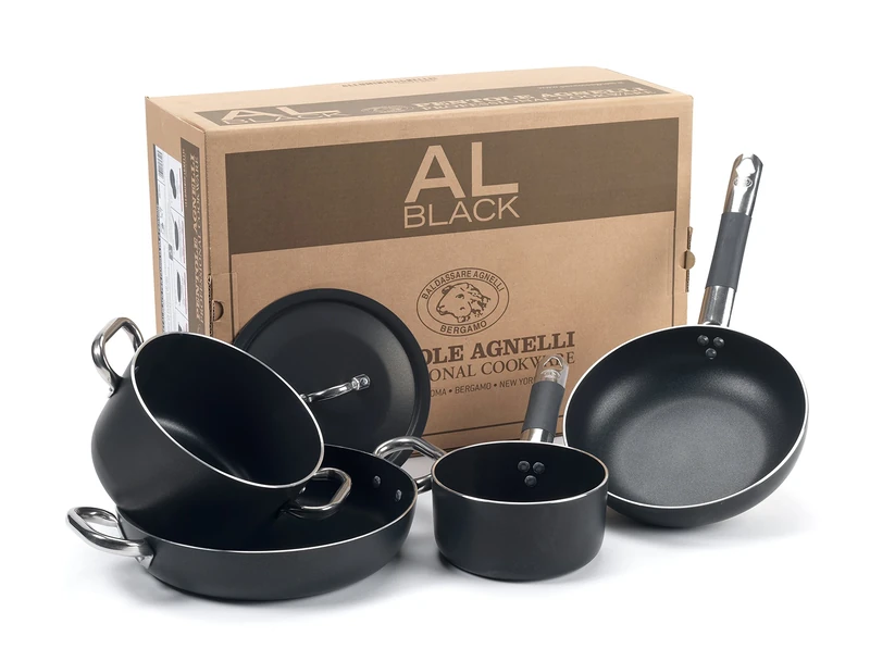 Pentole Agnelli ALSASETALBLACK2 All Black Cookware Set for 2 Persons, 3 mm, 5 Pieces