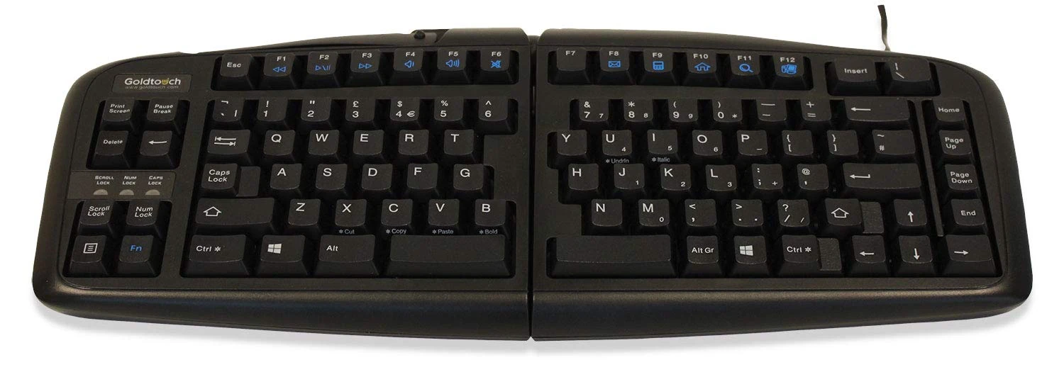 Goldtouch GTN-99UK V2 Adjustable Ergonomic Comfort Keyboard - UK Layout - PC Only (USB/PS2) - 0-30 Degree Horizontal/Vertical Adjustment, Downward Wrist Position, Soft key touch,Black