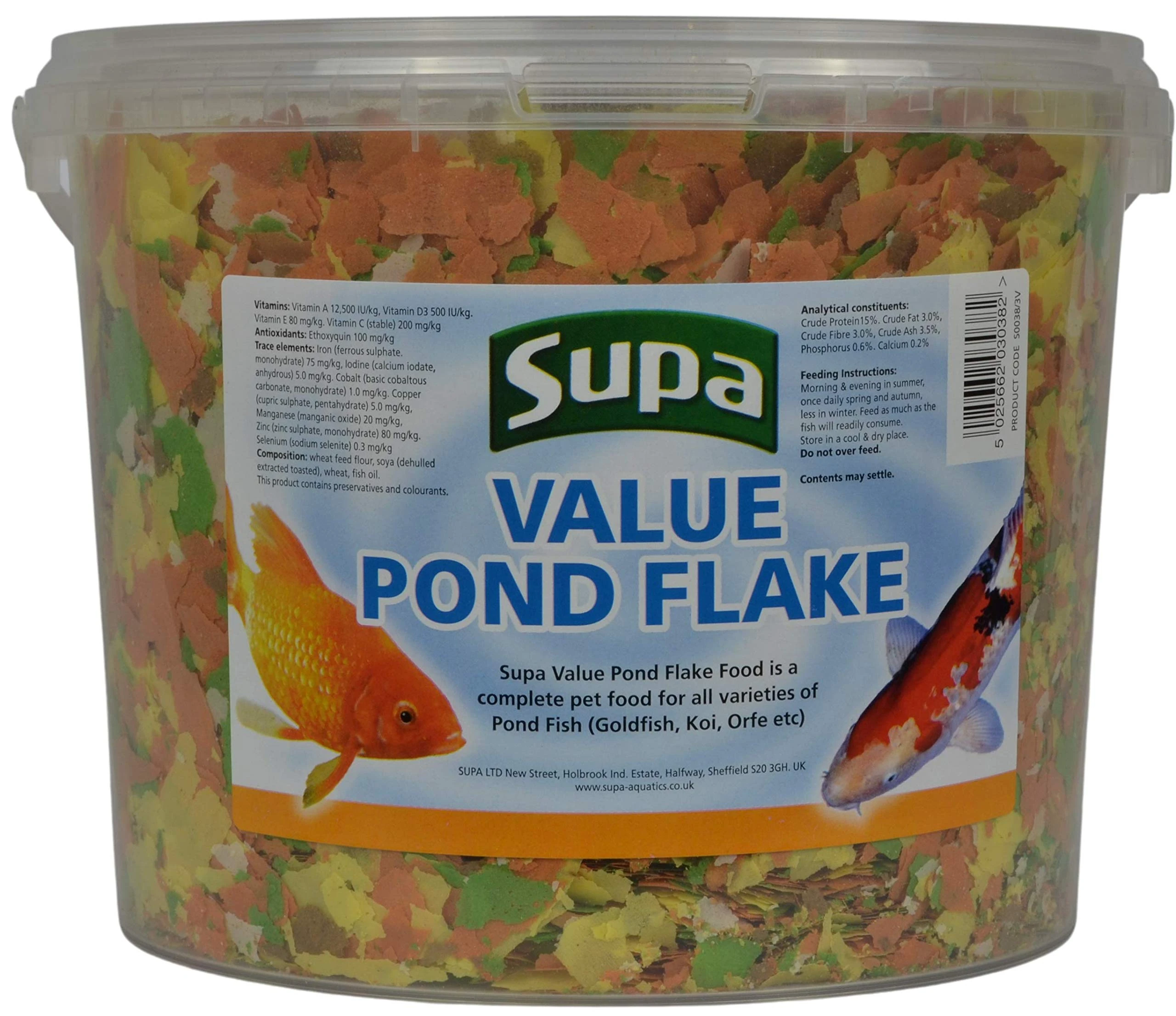 Supa Value Pond Flake Fish Food, 3 Litre Bucket | Premium Quality Goldfish, Koi & Coldwater Pond Fish Food | Provides A Nutritional Balanced Diet | Comes in a Resealable Bucket to Keep the Food Fresh
