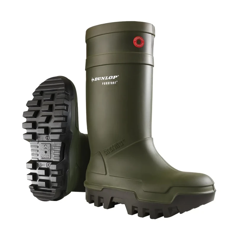 DUNLOP Purofort Thermo+ - Unisex Full Safety Waterproof Work Boots, Dark Green, Antistatic and Slip-Resistant Wellies with Steel Toecap for Outdoor, Farm and Industrial Work - EU48, UK13