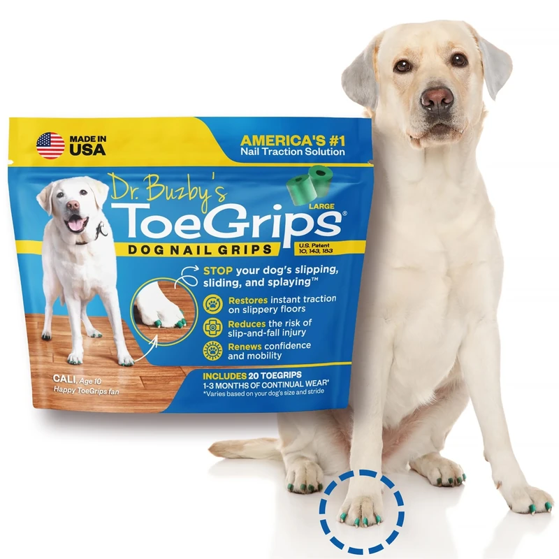 Dr Buzby's Large ToeGrips for Dogs - Instant Traction on Wood/Hardwood Floors - Anti-Slip Relief for Senior Dogs - Stop Sliding Instantly - Rubber Nails - 1 Pack (20 Grips)