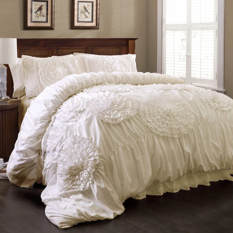 Lush Decor Comforter Set, Polyester, Ivory, King
