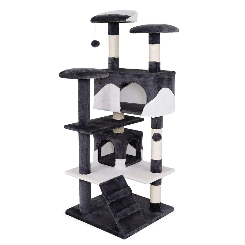lionto dibea Cat Tree Activity Centre Scratching Post, 130 cm, Grey/White