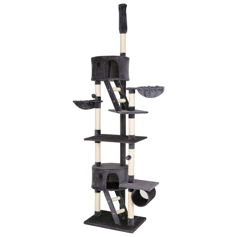 lionto dibea Cat Tree Activity Centre High Ceiling Scratching Post, 240 to 260 cm, Grey