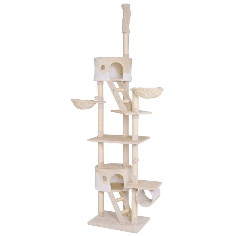 lionto dibea Cat Tree Activity Centre High Ceiling Scratching Post, 240 to 260 cm, Beige/White