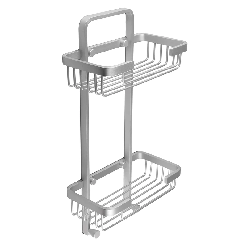 TATAY Shower Shelf Aluminium 2 Tiers Rectangular | Includes Screws | Compatible with No-Drill System (Quick Fix) | Resists Humidity and Corrosion | Easy Drainage | 20.5 x 10.5 x 38.5 cm - Ice - Image 1