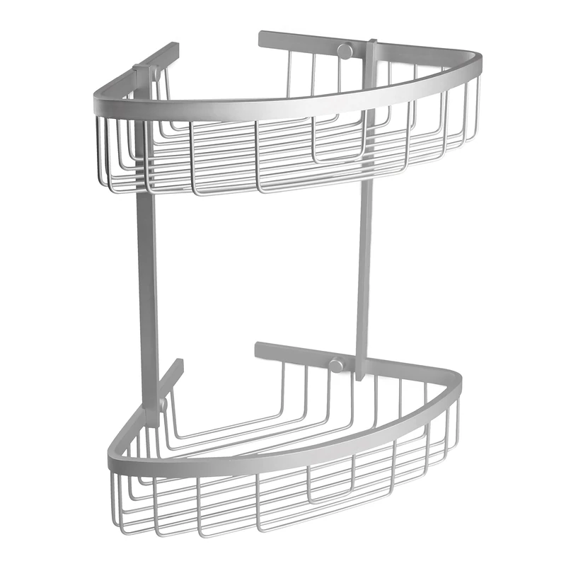 TATAY Shower Shelf Corner Aluminium 2 Tiers | Includes Screws | Compatible with No-Drill System (Quick Fix) | Resists Humidity and Corrosion | Modern | Easy Drainage | 22 x 22 x 32 cm - Ice