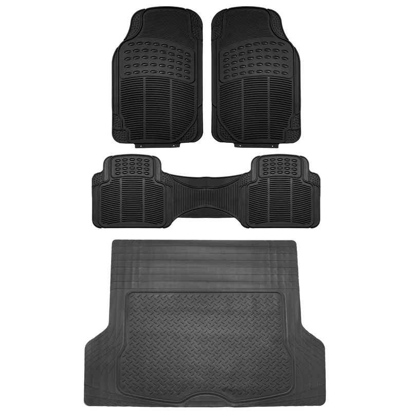 FH Group Climaproof™ Trimmable Non-Slip Vinyl Floor Mats Full Set - Universal Fit for Cars Trucks and SUVs (Black) F11306 + F16400