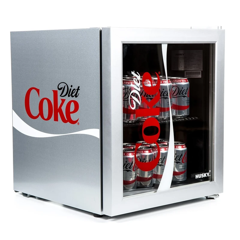 Husky HUS-HY209 Diet Coke Glass Door Mini Fridge - 46L Silver Chiller