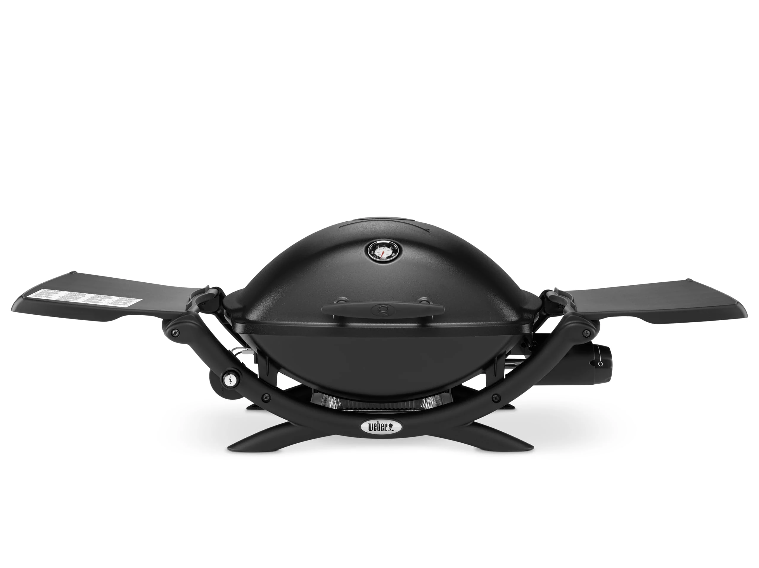 Weber Q2200 Gas Grill, 54 x 39 cm Grilling Surface, 1 Burner, with Fold-Out Side Tables, 2-Piece Porcelain-Enamelled Cast Iron Grill Grate, with Lid Thermometer - Black (54010074)